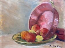 Antico Quadro Orientalista Natura Morta con Frutta Pesca Limoni Emile Bou