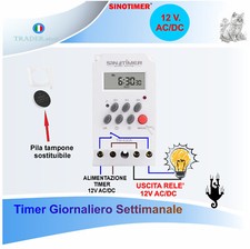 Timer programmabile giornaliero settimanale 12 V.  temporizzatore 16 programmi