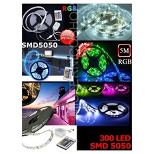 Striscia LED COLORATA RGB 5M SMD5050 IMPERMEABILE CON ALIMENTATORE E TELECOMANDO