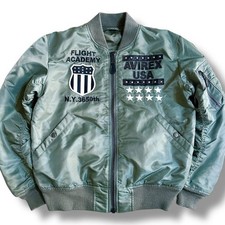 Giacca da volo reversibile AVIREX MA-1 nylon kaki taglia L con toppe ricamate