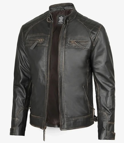 Giacca pelle biker - , uomo