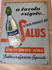 IVREA :CARTELLO PUBBLICITARIO ANNI ‘50-ACQUA MINERALE SALUS GAZZOSE-F.LLI CRESTO