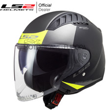 Casco Jet LS2 Copter Nero Giallo Opaco Doppia Visiere Moto Scooter