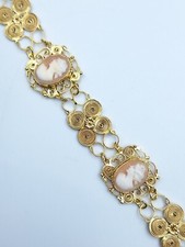 Bracciale cammeo conchiglia stile Vittoriano Argento 925 Oro 18 Kt Vintage Cameo