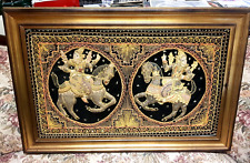 ARAZZO BIRMANO MIAMMAR THAILANDA, vecchia Lavorazione con disegni e ornamenti