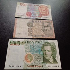 Vecchie Banconote Italiane In Lire 5000 + 1000 Buona Qualità Lotto A 28 