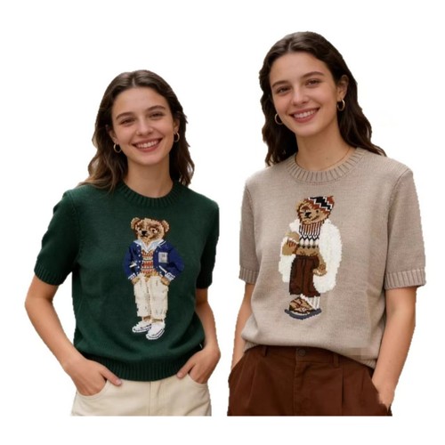 Polo con orso ricamato mano - polo, a