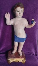 statua di Gesu Bambino base in legno occhi di vetro meta 800