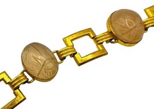 Bracciale scarabei egiziani vintage anni 40 50 Coro argento sterling placcato oro LEGGI