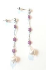 Orecchini in argento 925  con rubini naturali da 3 mm e perle di acqua dolce 