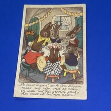 VINTAGE CONIGLI CON TORTA DI COMPLEANNO 900' CARTOLINA PICCOLA