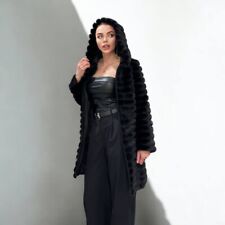 Cappotto NUOVO VERA PELLICCIA DI VISONE taglia 2XS 1201119 ORIZZONTALE giacca manica lunga NERO donna