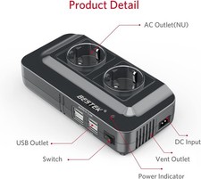 BESTEK 200W Inverter da Auto 12V a 230V con 4 Porte Smart USB 2 Prese AC