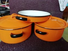 Tris pentole smaltate VINTAGE nuove anche per INDUZIONE + 2 coperchi