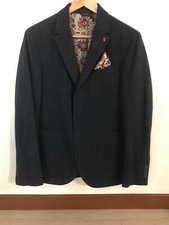 Giacca in lana, colore blu, fodera interna in fantasia con pochette abbinata