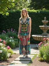 Vintage DESIGUAL Summer Midi Dress Bright Colors Sleeveless Lined Size Small-Med