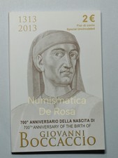 2 Euro 2013 FDC Giovanni Boccaccio Blister Folder Coincard Italia Repubblica