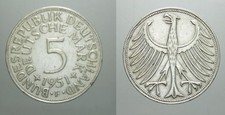 GERMANIA 5 MARCHI 1951 ZECCA F IN ARGENTO 625