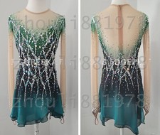 Abito pattinaggio figurativo donna/ragazza vestito pattinaggio su ghiaccio spandex verde tintura