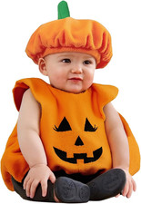 2 Pezzi Vestito Zucca Costume Halloween Neonato, Tutine per Neonati Pagliaccetto