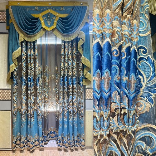 Tenda telo blu ricamo - , ciniglia