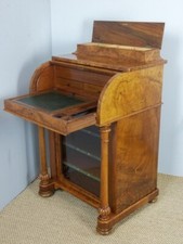 Antico scrittoio alzacristalli cilindro davenport piano pianoforte intarsiato noce bavato