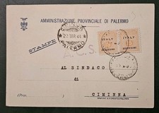 STORIA POSTALE AMMINISTRAZIONE PROVINCIALE DI PALERMO 1944 ANGLO-AMERICANA ACS.