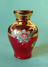 Vaso Tre Fuochi Murano Vetro Oro Rosso Italia vintage dipinto a mano Gold 24K