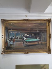 Barone Michael D'Aguilar - "La Partie De Biliard" - Olio su Tela Impressionista