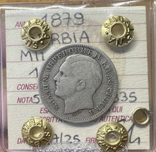 MONETA SERBIA MILAN I 1 DINAR 1879 5 gr ARGENTO 835 sigillata BB SUBALPINA