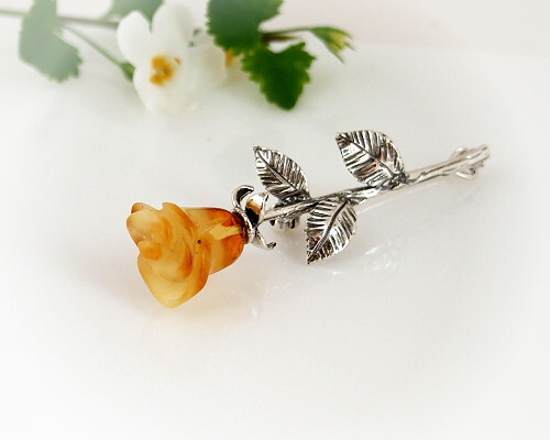 Spilla ambra argento - , 925