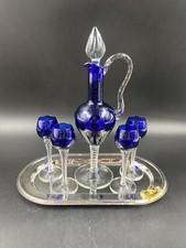 Set Liquore Vodka Alcolici Caraffa Bottiglia calice bicchiere Murano cobalt blu