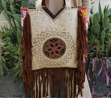 BORSA TRACOLLA COWGIRL COUNTRY FRANGE VERA PELLE CUOIO VINTAGE COACHELLA 2IN 