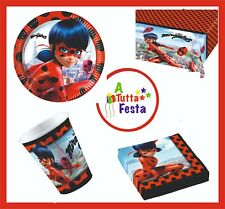  KIT ADDOBBI FESTA COMPLEANNO LADY BUG MIRACULOUS X8X16X24X32X40 PERSONE  PIATT