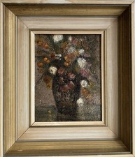 Dipinto olio vintage scuola francese natura morta di fiori FIRMATO INDISTINTAMENTE