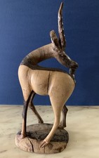 VINTAGE FIGURA SCULTURA LEGNO INTAGLIATO ANTILOPE arte africana 31 cm animali