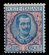 1901 italia floreale lire 5 - ,