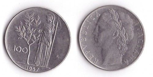 1957 italia lire 100 minerva - 1957,