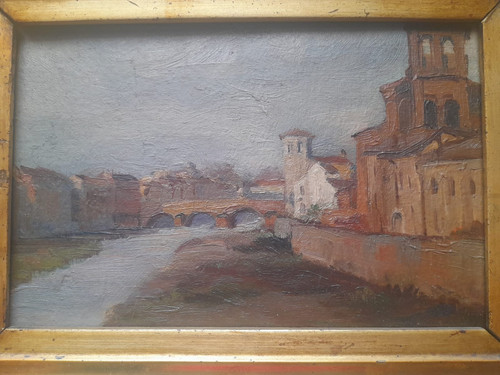 Dipinto olio cartone veduta - dipinto,