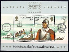 Isola di Man 1986 Mayflower nave inglese viaggio in America vela m/s MNH