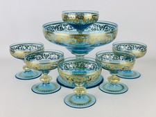 Vetro Di Murano Favoloso Servizio Di Coppe Acquamarina Dipinta Con Oro XX Sec.