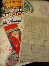 LOTTO 3 RIVISTE RICAMO PUNTO CROCE IN CUCINA NATALE + 5 FOGLI SCHEMI DECALCABILI