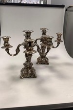 Coppia Di Candelabri Danesi In Argento Placcato A 5 Bracci