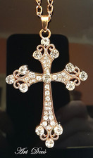 BELLISSIMA COLLANA '60s gr.30 ORO GIALLO,BRILLANTI CM.70,CROCE CM. 7x5, FIRMATA!