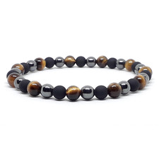Bracciale occhio di tigre ematite perle nero in pietre dure da uomo braccialetto