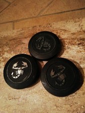 3 TAPPI COPRIMOZZO BORCHIE FIAT ABARTH NERO CROMATO LOGO CERCHI LEGA TAPPO