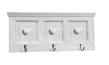 APPENDINO DA PARETE CUORE APPENDIABITI MURO LEGNO GANCI SHABBY CHIC BIANCO 43*19