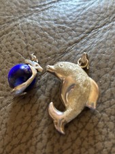 SALDI Ciondoli Argento 925 Delfino Grande Delfini Pietre Dure Occhio Di Gatto