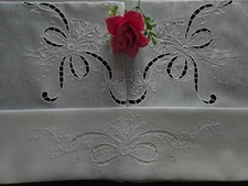 Ricco lenzuolo puro lino Bellora con ricamo intaglio nodo d'amore a mano Bianco