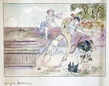 Marcel Picard - Giocatore Di Tennis Cane Caricatura Acquerello Disegno 1913